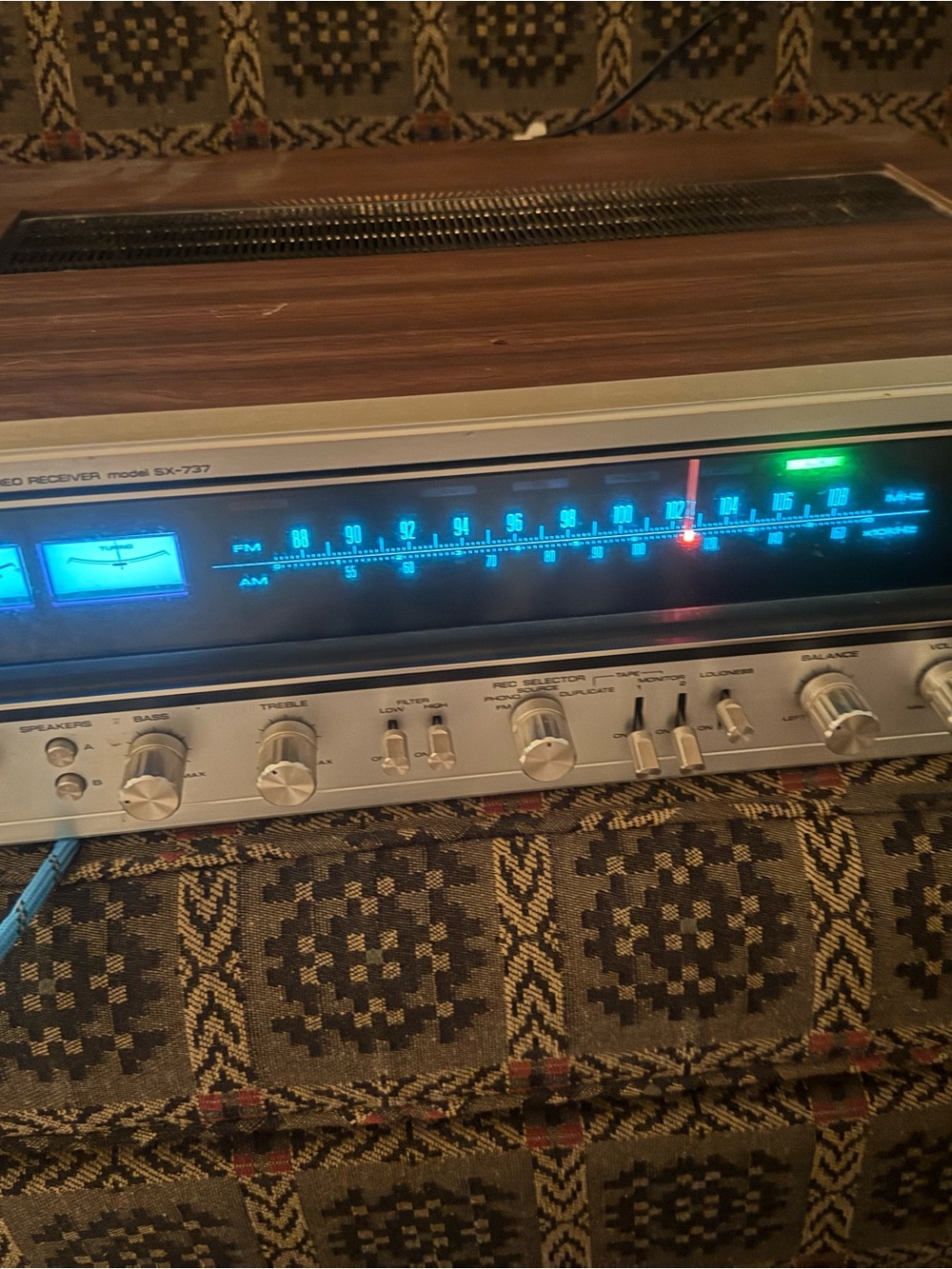 PIONEER silver receiver with blue illuminated tuning